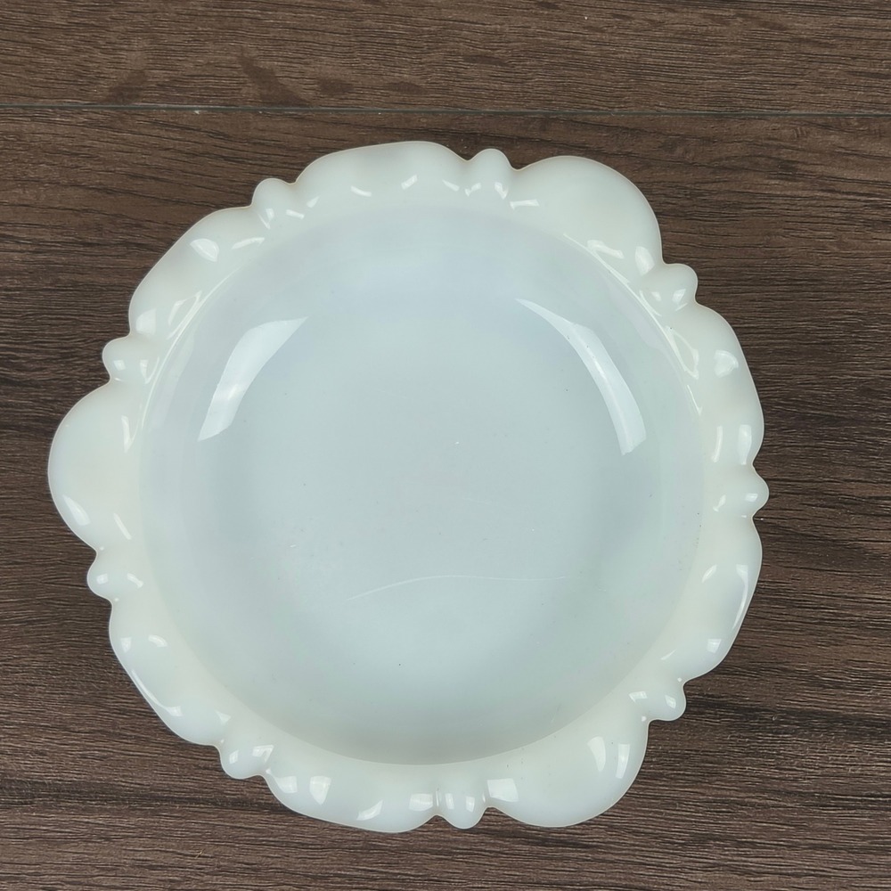 Vintage Milk Glass Trinket Dish 5" White Thumbprint Scalloped Ruffled Rim Bowl